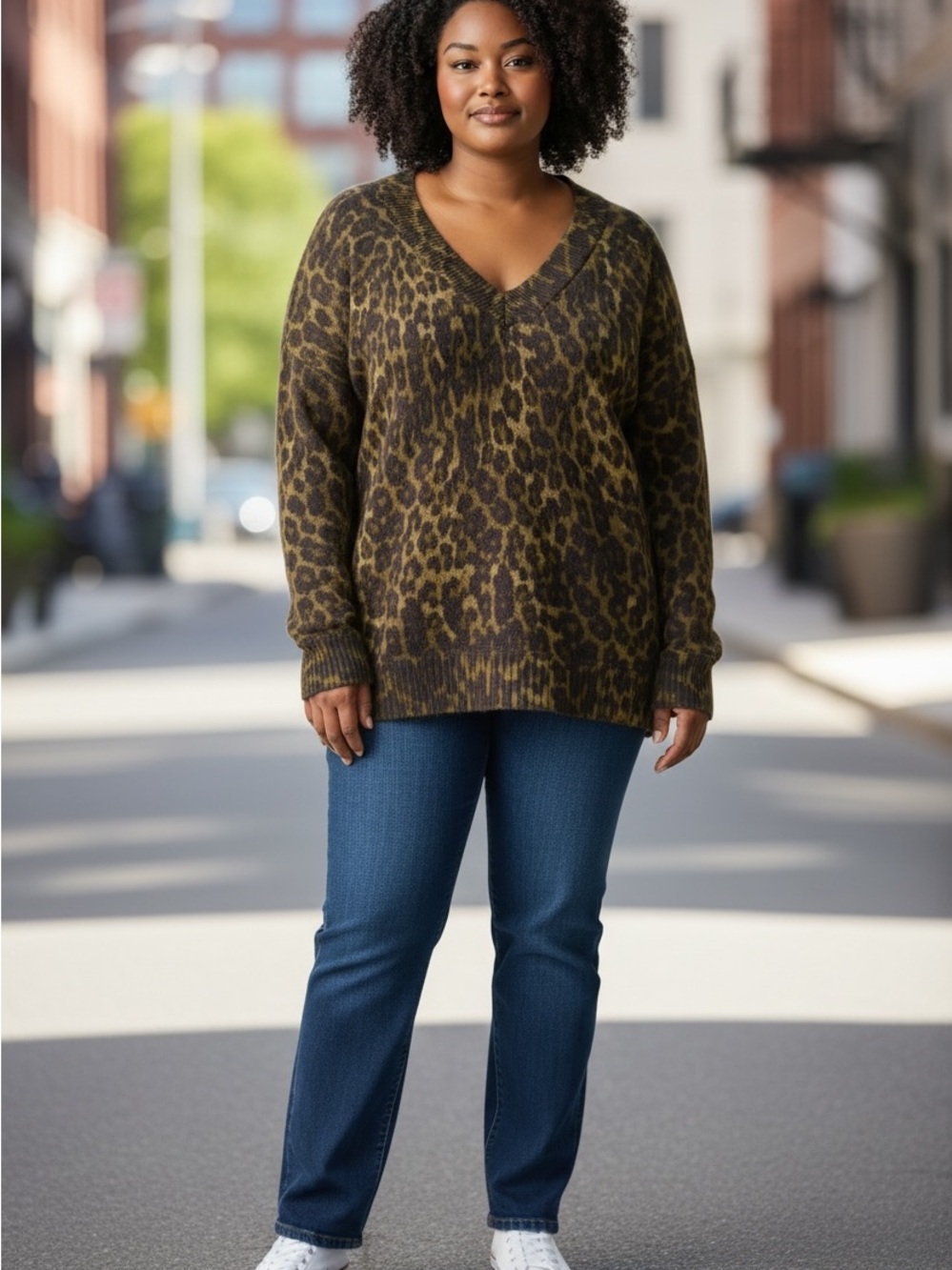 Talbots Fall Leopard Print Women’s Plus 2X V Neck Long Sleeve Pullover Layering